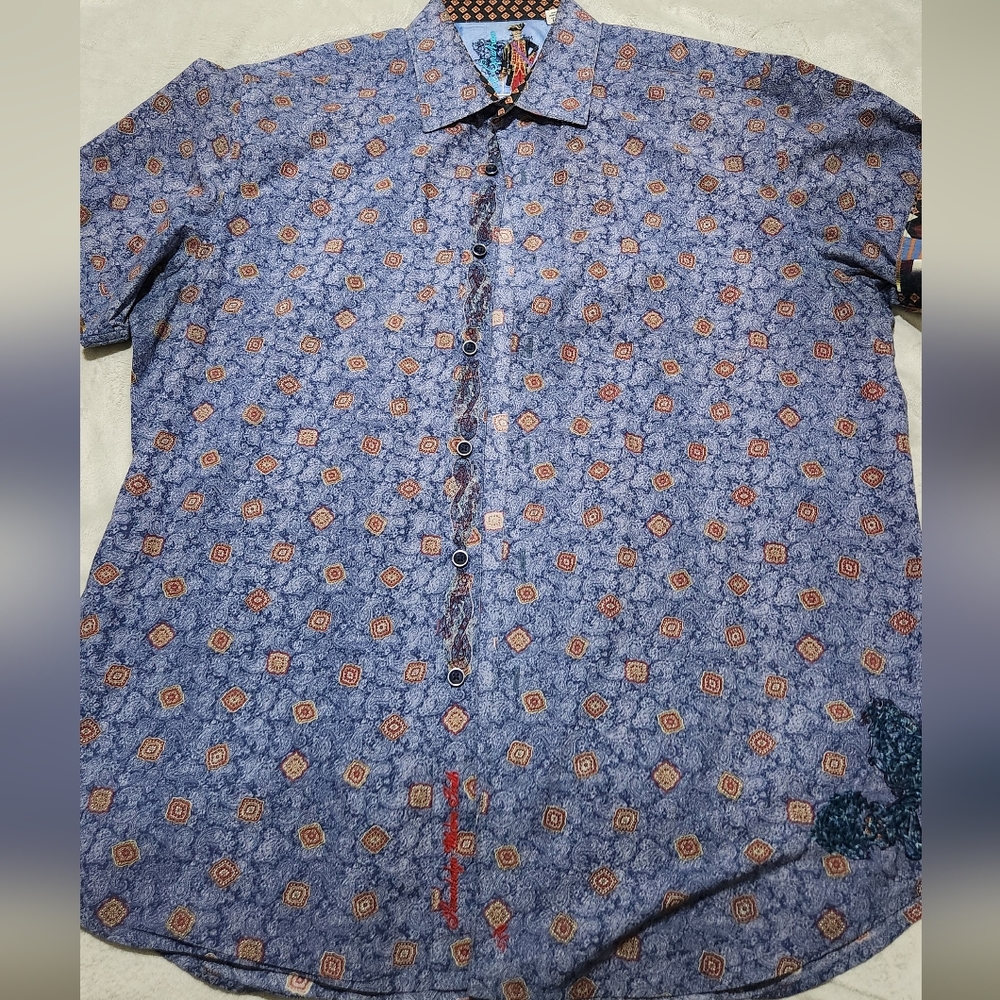 Robert Graham Short Sleeve Shirt XL Blue